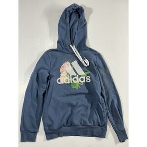 Adidas Women's Floral Graphic Hoodie Blue Size Small Loungewear